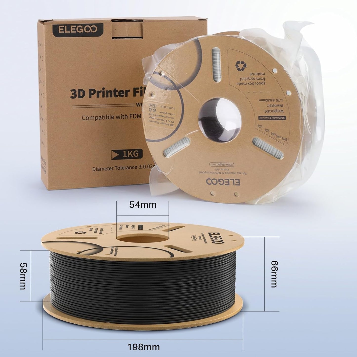 ELEGOO PLA+ Filament 1.75mm Black 4KG, PLA Plus 3D Printer Filament, Dimensional Accuracy +/- 0.02 mm, Tough & High Strength, Fit for Most FDM Printers(1KG/Spool, 2.2 lbs)