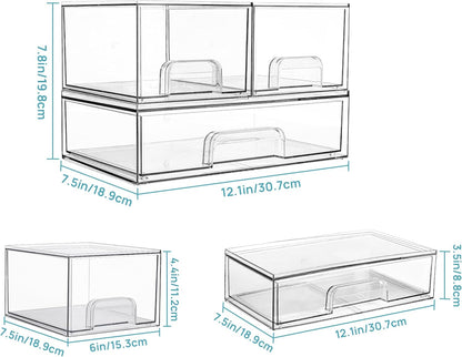 Vtopmart 3 Pack Stackable Clear Plastic Drawer Organizer, Makeup Organizers and Storage for Eyeshadow Palettes, Cosmetics, Beauty Supplies, Ideal for Vanity, Desk, Office, Bathroom Organization