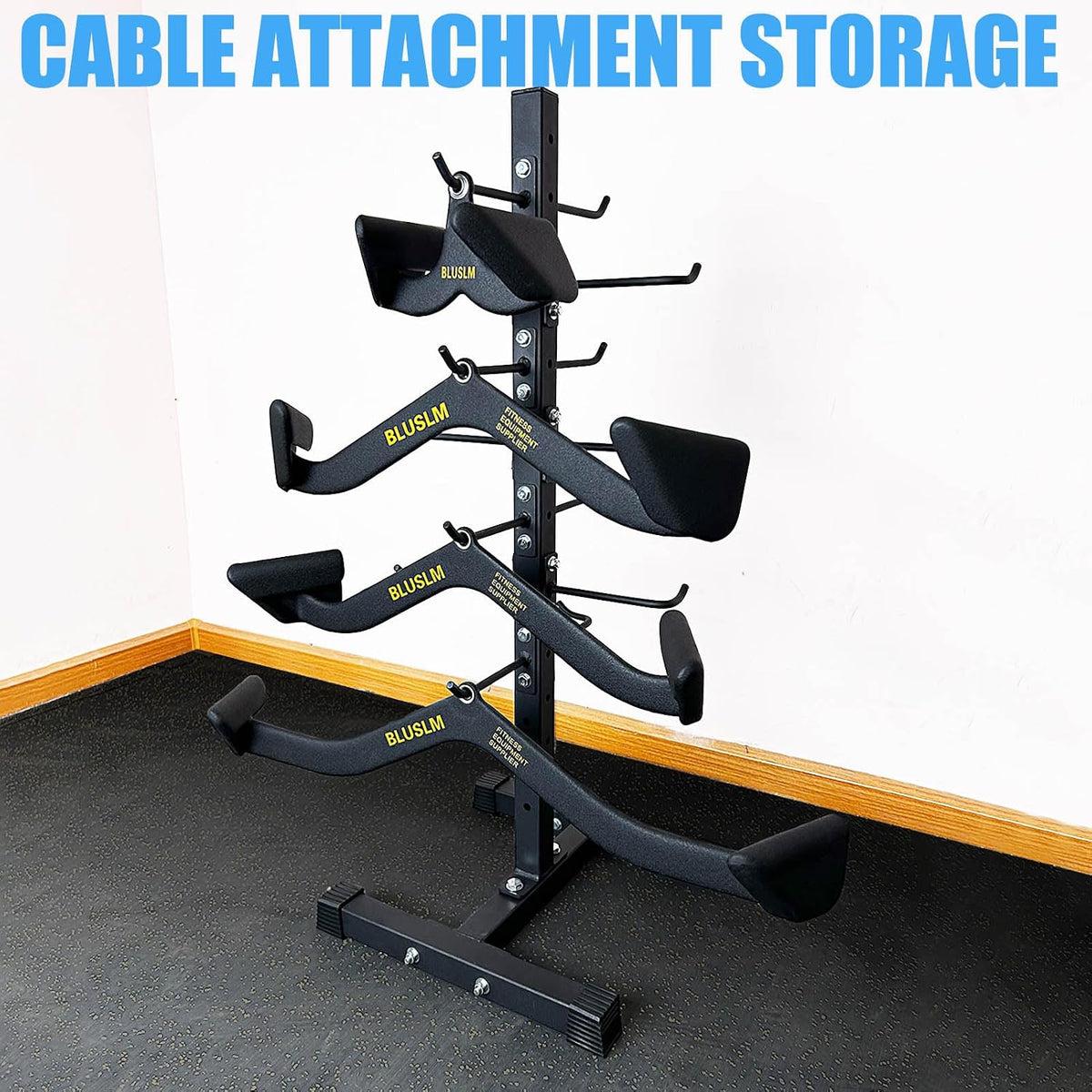 BLUSLM Cable Attachment Rack for Lat Pull Down Bar, Heavy Duty Steel Lat Bar Organizer, Gym Storage Rack for LAT Pulldown Attachments