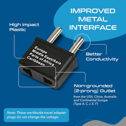 Ceptics Universal Travel Adapter kit, Dual USB (QC 3.0) + 2 US outlets + USB-C Cable, Use with Chargers, Cell Phones, Laptops, 6 Plug attachments for Worldwide use (Does Not Convert Voltage) (WPS-2B)