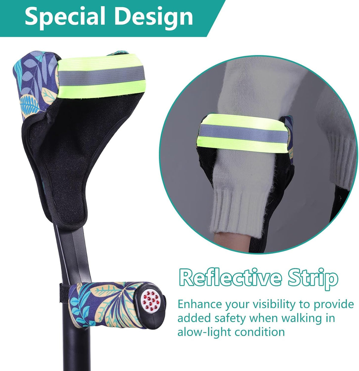Forearm Crutch Pads and Hand Grip Covers for Open Cuff Crutches