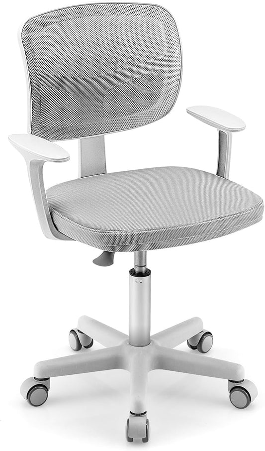 Costzon Kids Desk Chair, Children Study Computer Chair with Adjustable Height, Lumbar Support, Smooth Casters, Swivel Mesh Seat, Ergonomic Kids Task Chair for 4-12, Home, School, Office (Grey)