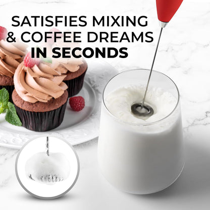 Zulay Kitchen Powerful Double Whisk Milk Frother Handheld - Foam Maker with Stand - Whisk Drink Mixer for Coffee, Mini Foamer for Latte, Matcha, Frappe, Hot Chocolate & Cappuccino (Black)