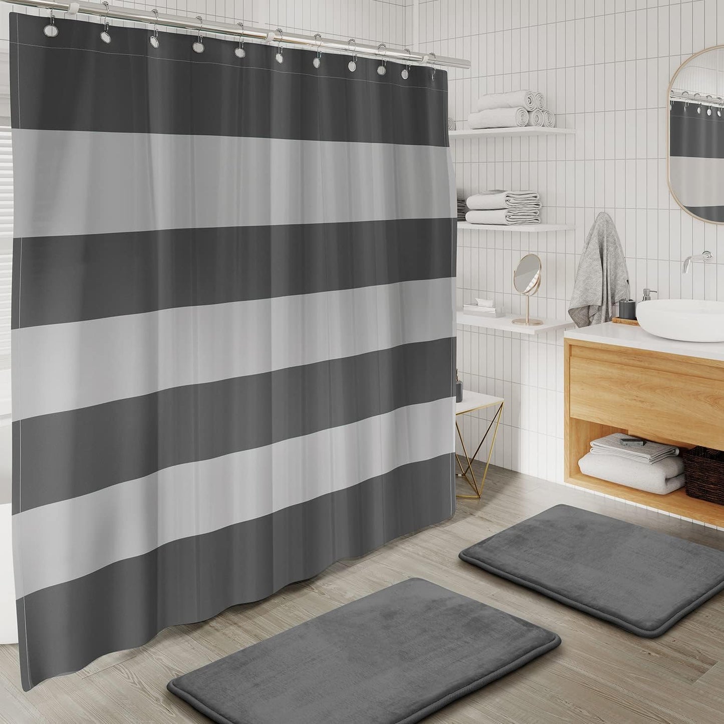 Clara Clark Bathroom Set - Gray Bathroom Accessories Set, Bathroom Sets with Shower Curtain and Rugs, 23PC Shower Curtain Set with Liner, Soap Dispenser, Soap Dish, Toilet Brush Holder, and Trash Can