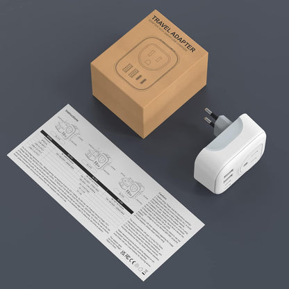 2 Pack European Travel Plug Adapter, VYLEE International Travel Adapter with 2 Outlets 4 USB Ports(2 USB C), 6 in 1 Type C Travel Essentials Charger for US to Most of Europe EU Italy Spain France