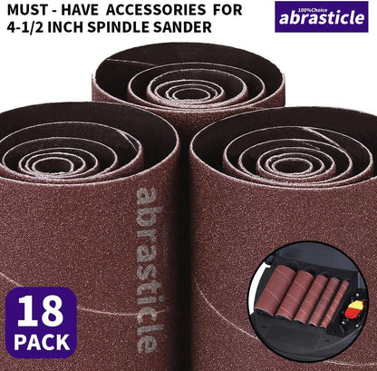 18 Pack Spindle Sander Sleeves, Sanding Sleeves for Oscillating Sander, 80 150 240 Assorted Grit Sandpaper, 4-1/2" Length, 1/2",3/4",1",1-1/2", 2", 3" Diameter
