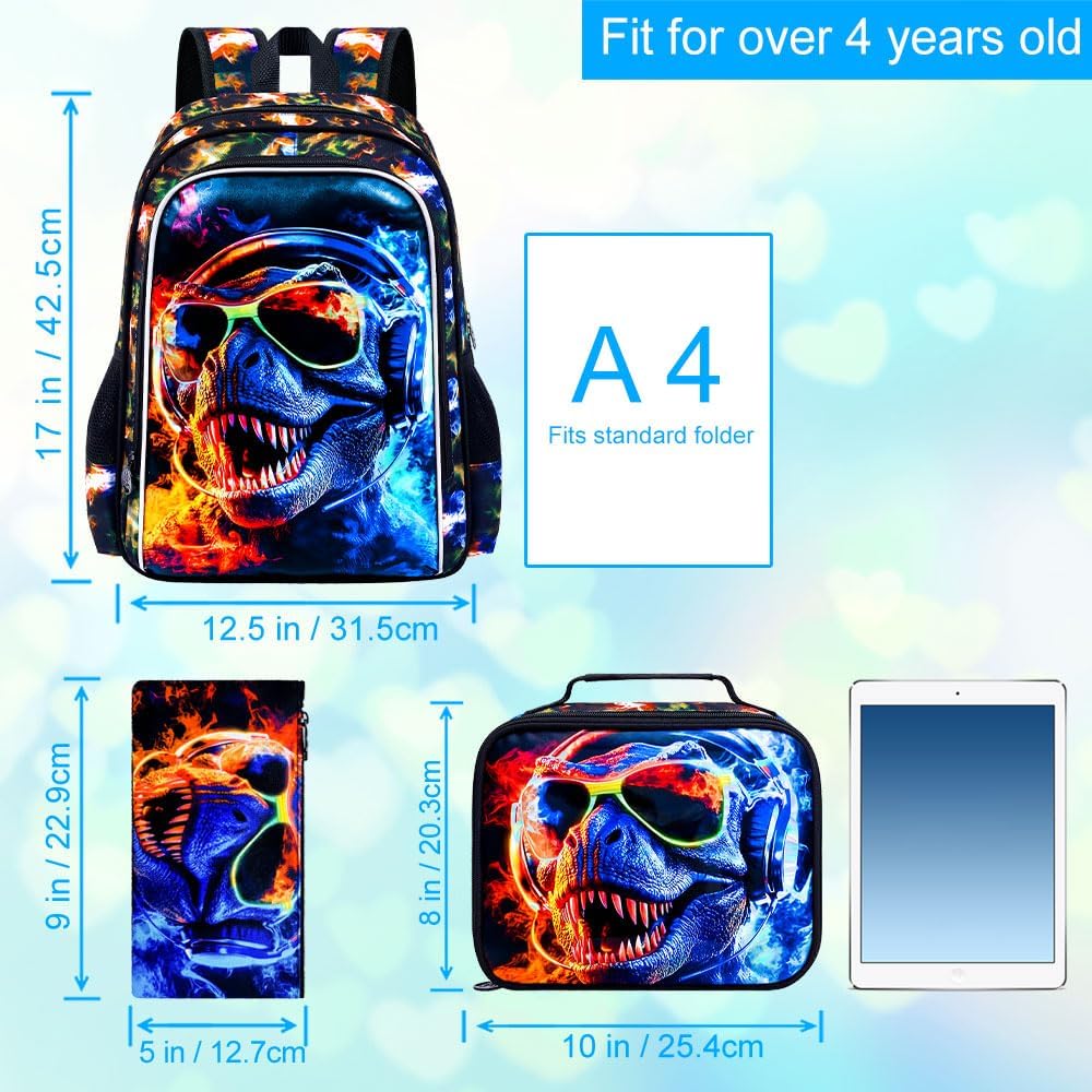 3pcs Backpack for Boys and Girls, 16” Kids Kindergarten Bookbag with Lunch Box, Cute Elementary Backpacks for Boy Girl
