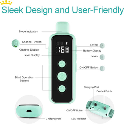 Bousnic Shock Collar for Dogs - Waterproof Rechargeable Dog Electric Training Collar with Remote for Small Medium Large Dogs with Beep, Vibration, Safe Shock Modes (8-120 Lbs) (Green)