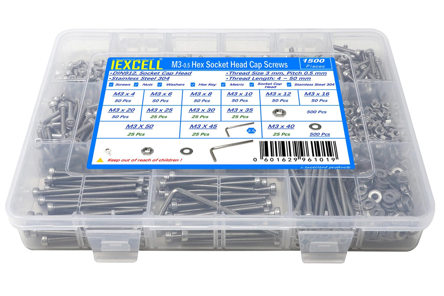 iexcell 25 Pcs M6 x 20mm Thread Pitch 1 mm Stainless Steel 304 Hex Socket Head Cap Screws Bolts Kit