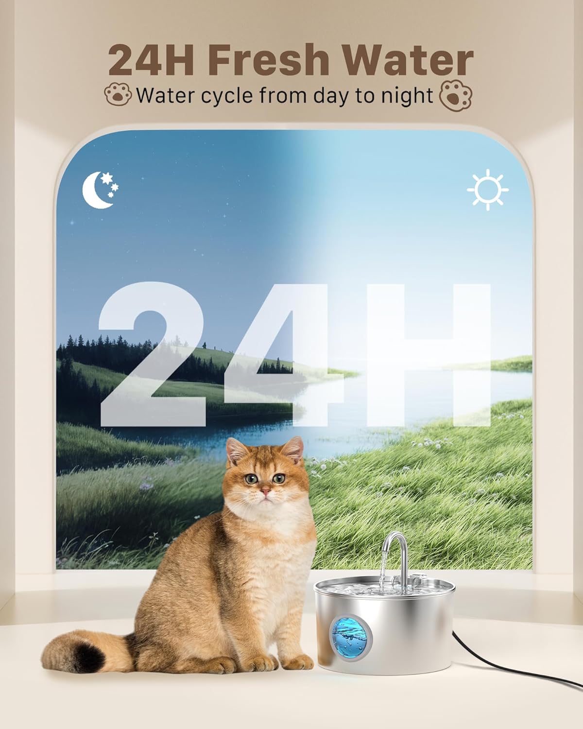 Cat Water Fountain Stainless Steel: Cat Fountain - 2.2L/74oz Water Fountain Indoor Cat - Pet Water Fountain - Quiet Automatic Cat Water Dispenser - Dog Drinking Fountain - GIOTOHUN