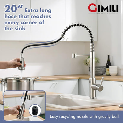 GIMILI Matte Black Kitchen Faucet with LED Light,Single Hole Spring Kitchen Sink Faucet with Pull Down Sprayer