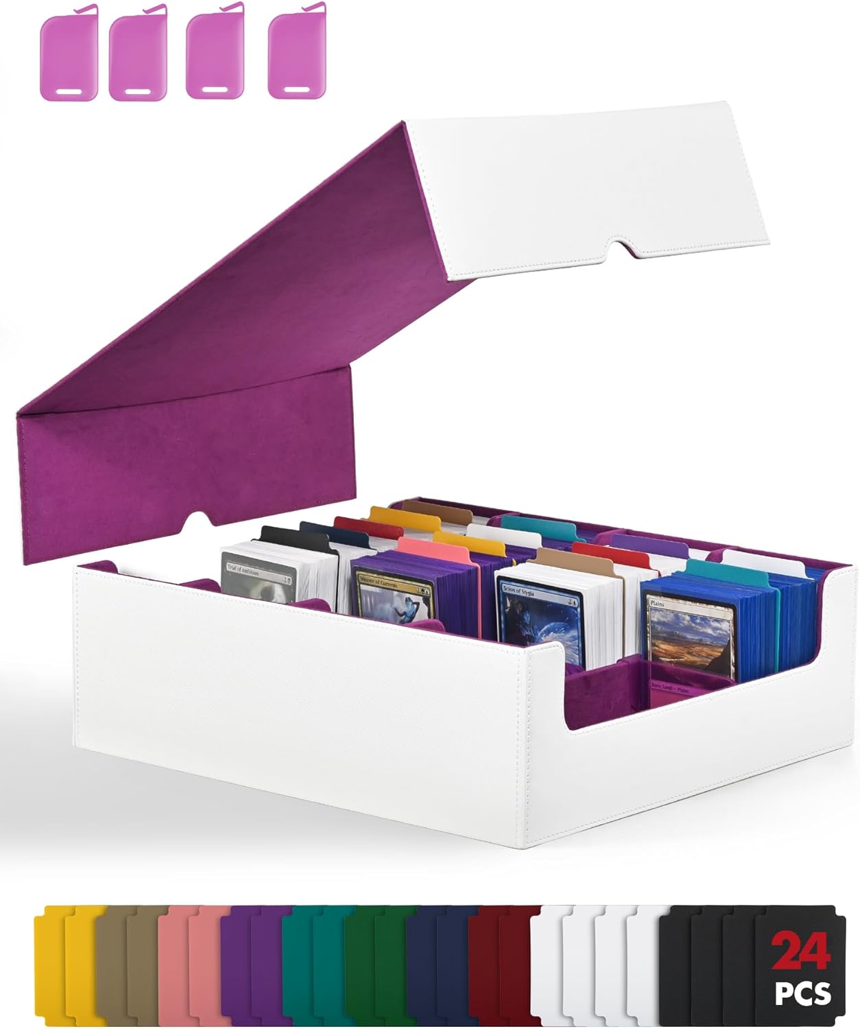 ZLCA Card Storage Box for MTG PTCG, Commander Deck Box Holds 3000+ Cards, Card Storage Case with 4 Stoppers, Card Organizer for TCG Sport Cards (Black)