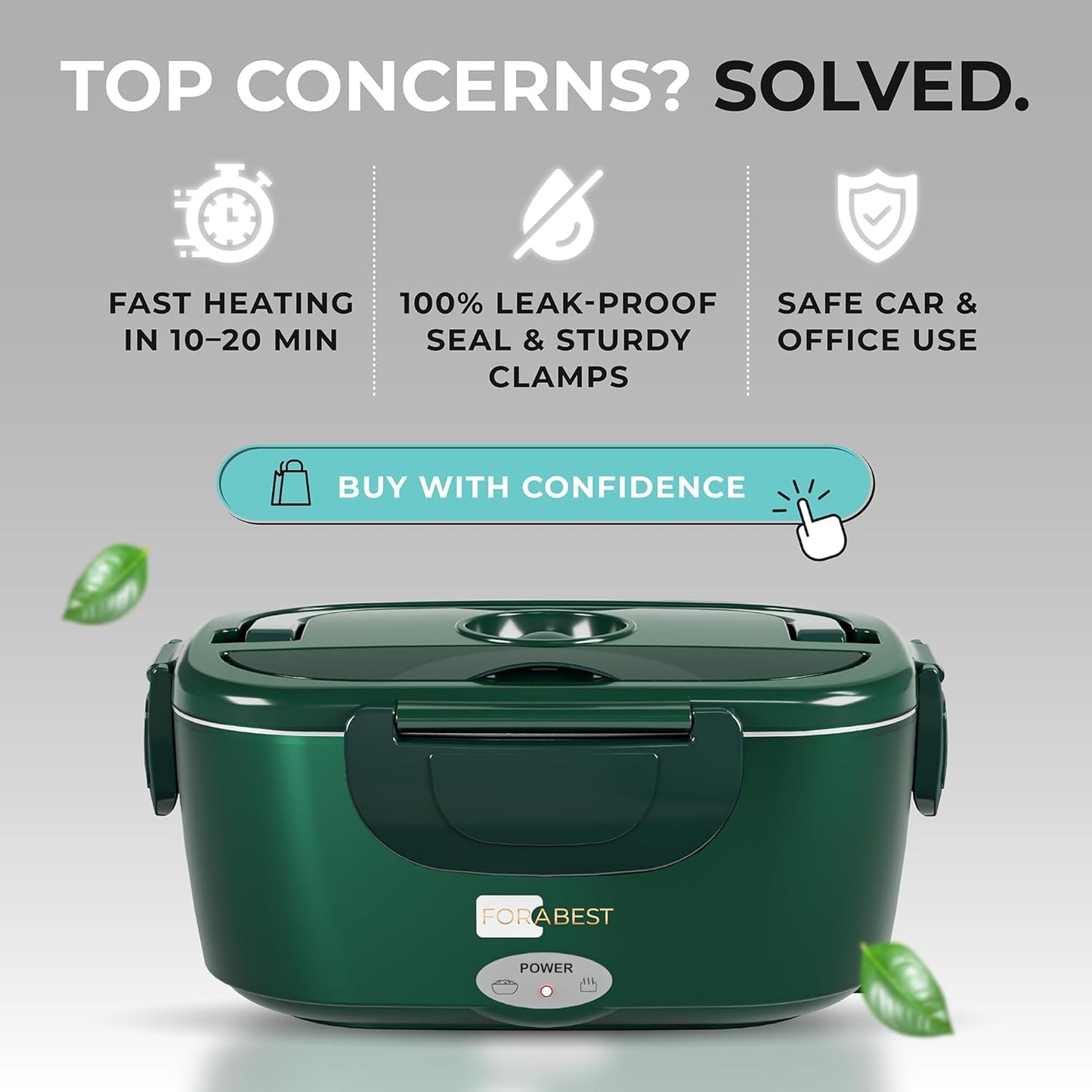 FORABEST Electric Lunch Box Food Heater 80W 1.5L Stainless Steel Heated Lunch Box for Men & Women, Universal 12/24/110/220V Self Heating Lunch Box for Car, Truck & Work, Portable Food Warmer lunch box