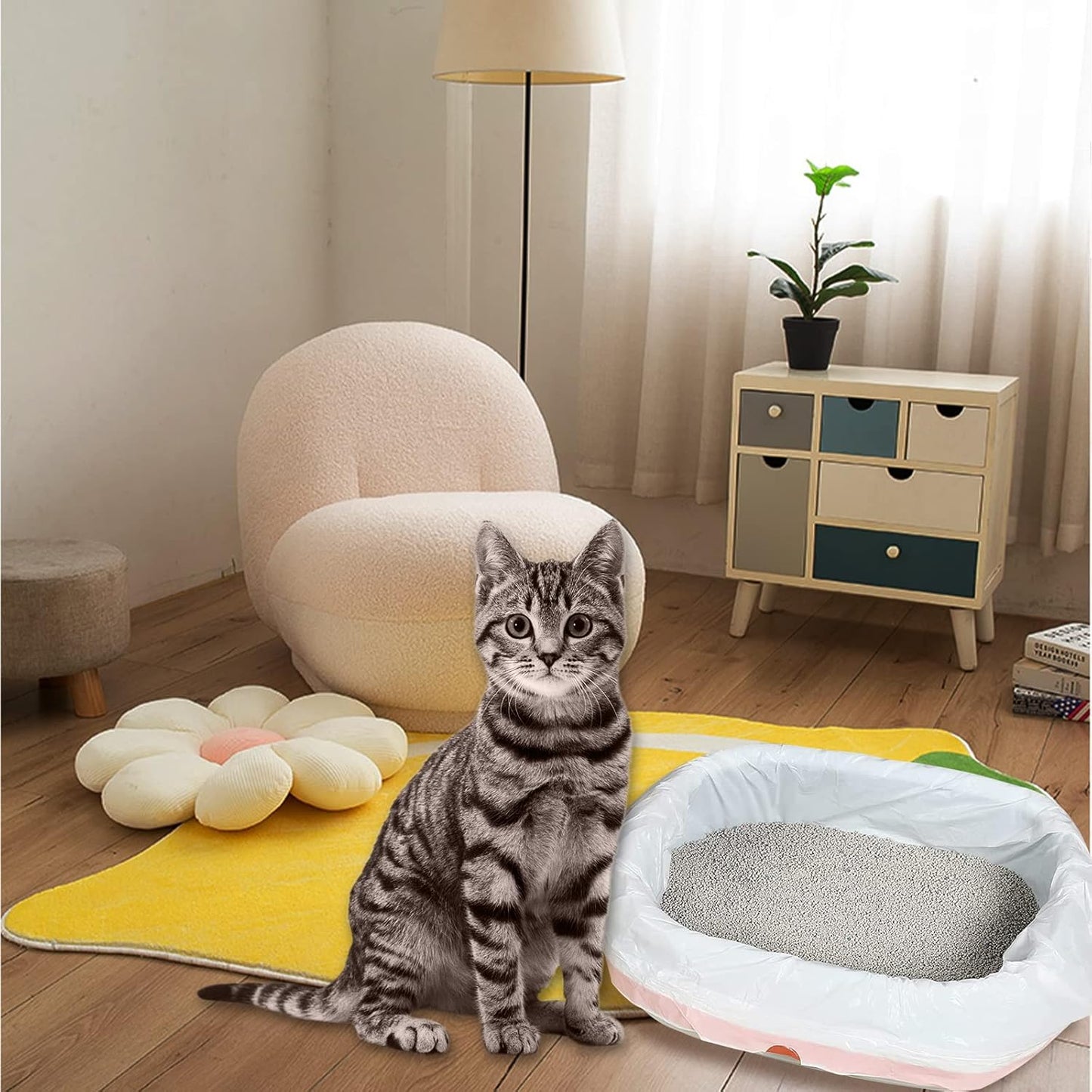 Cat Litter Box Liners, 60 Count Jumbo Extra Durable Large Drawstring Kitty Litter Pan Bags Cat Waste Litter Bags Pet Cat Supplies (36" x 18")