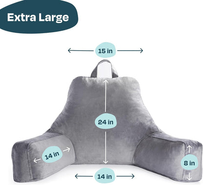 Linenspa Shredded Foam Reading Pillow - Perfect for Adults, Teens, and Kids - Velour Cover - 3 Year U.S. Warranty, Stone