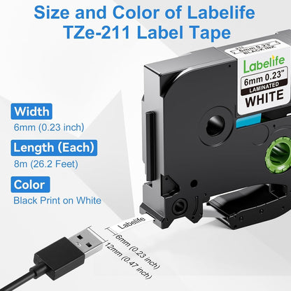 5 Pack Compatible with Brother Label Maker Tape P Touch TZe TZ Tape 12mm 0.47'' Laminated White TZe-231 TZ 231 Label Tape for Brother P-Touch PT-H110 PT-D210 PT-D600 PT-D400AD PT-1290
