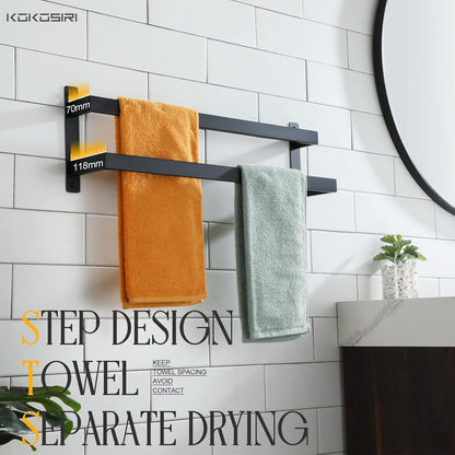 KOKOSIRI Towel Bars Black Bath Towel Holders 20 Inches Bathroom 2-Tiers Ladder Towel Rails Wall Mounted Towels Shelves Rack Stainless Steel, B5008BK-L20