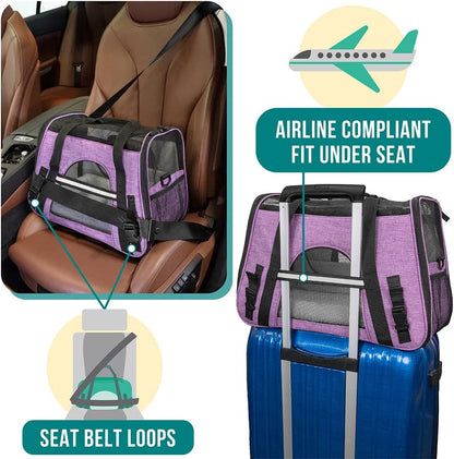 Premium Airline Approved Soft-Sided Pet Travel Carrier by PetAmi | Ventilated, Comfortable Design with Safety Features | Perfect For Plane or Car | Ideal for Small to Medium Sized Cats, Dogs, and Pets