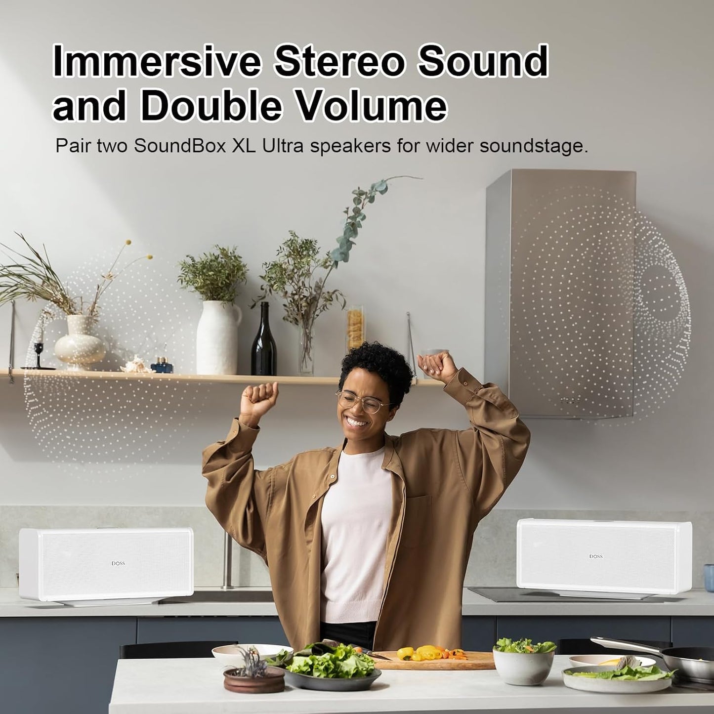 DOSS SoundBox Ultra Bluetooth Speaker with 2.1 Sound Channel Audio, 80W Superior Sound with Deep Bass, Two DSP Technologies, 18H Playtime, BT 5.3, Wireless for Home, Office, Bedroom-Gold