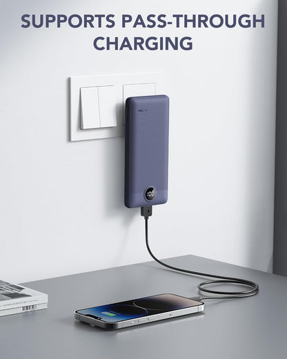 Portable Charger for iPhone, 10000mAh Power Bank with Built-in Cables & AC Wall Plug, USB C Phone Charger 5 Output External Battery Pack Compatible with iPhone Samsung Google Pixel Android -White