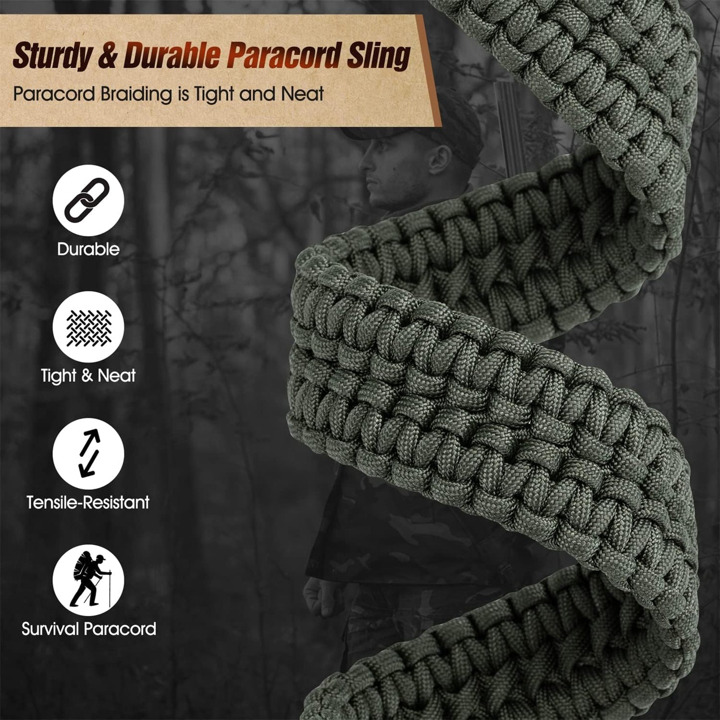 VVAAGG Two-Point Sling with Swivel, Non-Slip Paracord Sling with Adjustable Length Strap