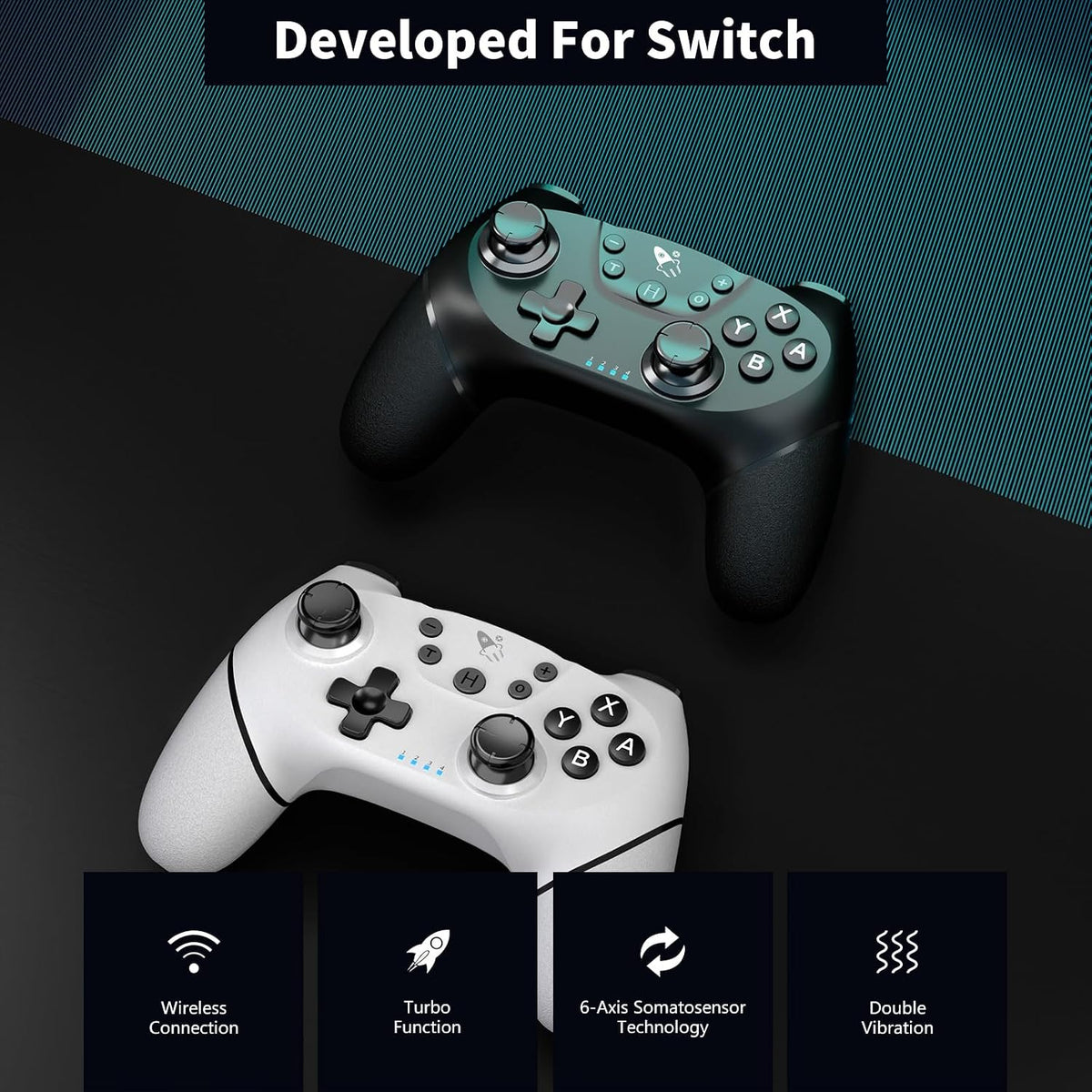 AceGamer Wireless Pro Controller for Nintendo Switch/Lite/OLED/Switch 2/PC, 2 pack, Hall Effect Joystick for Switch 2 Pro Controller with Wake-Up/Dual Vibration/Turbo/Ergonomic ! (Black&White)