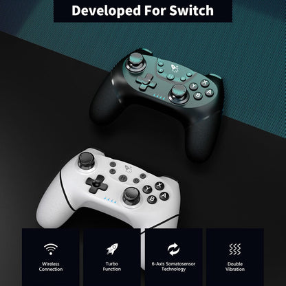 AceGamer Wireless Pro Controller for Nintendo Switch/Lite/OLED/Switch 2/PC, 2 pack, Hall Effect Joystick for Switch 2 Pro Controller with Wake-Up/Dual Vibration/Turbo/Ergonomic ! (Black&White)