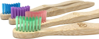 KIDS Bamboo Toothbrush, 4 Pack, Fun Animals, Eco Friendly & Natural, BPA Free, Wooden Toothbrushes, Zero Waste Products, Organic, Vegan, Tooth Brush, Non Plastic, Environmental
