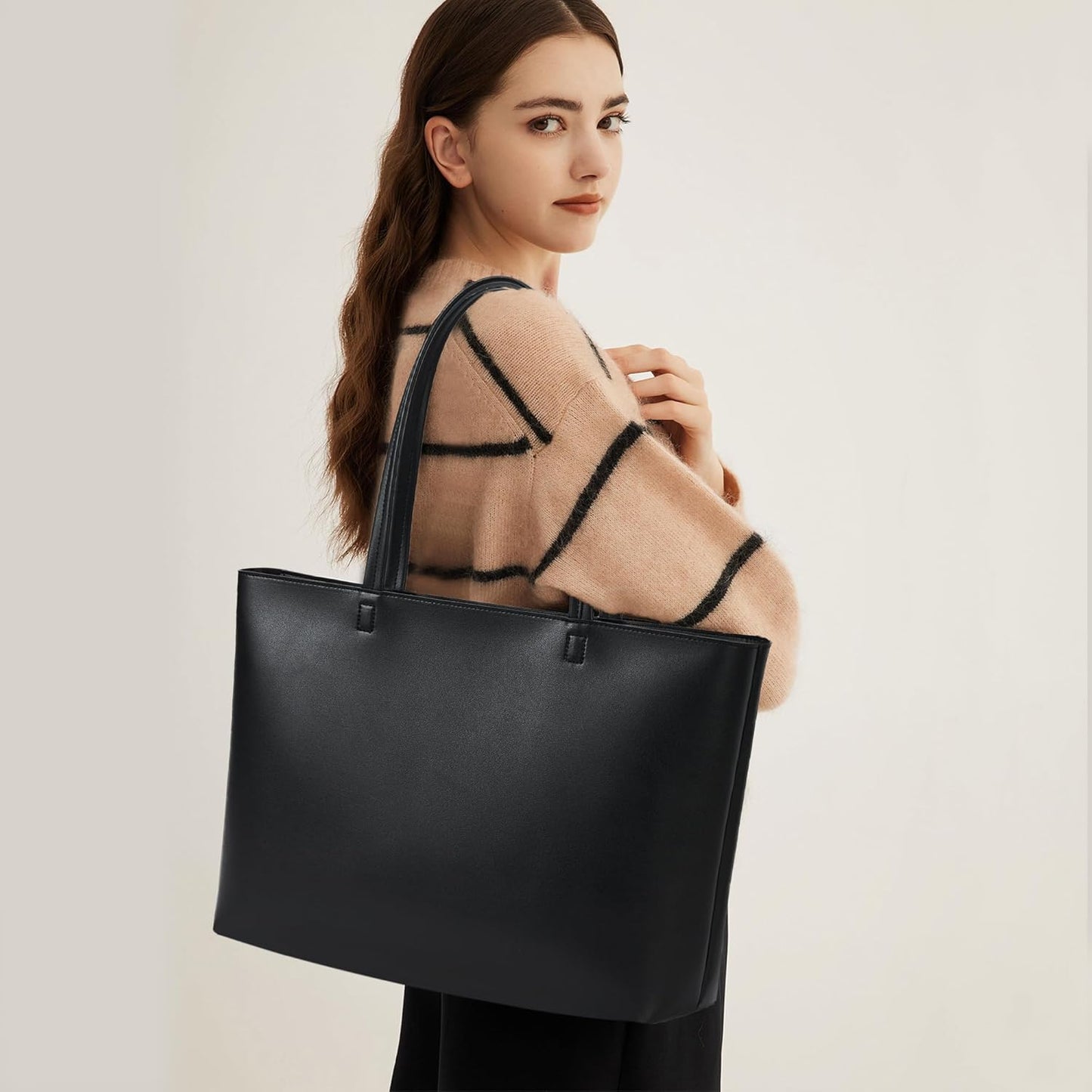 KALIDI Tote Bag Zipper Shoulder Bag Faux Leather Purses for Women Large Casual Handbag Work Dating College