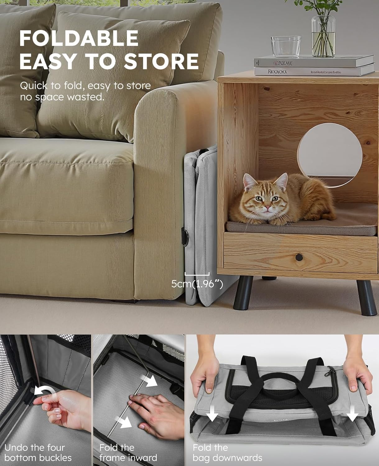 Pecute Cat Carrier Dog Carrier with Stable Structure, Breathable Mesh Fabric Pet Carrier for for Small Cats Dogs Puppies up to 5KG,Soft-Sided Dog Carrier Suitable for Both Long and Short Trips,Gray