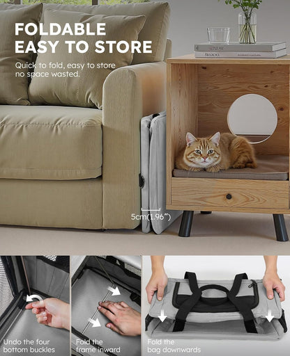 Pecute Cat Carrier Dog Carrier with Stable Structure, Breathable Mesh Fabric Pet Carrier for for Small Cats Dogs Puppies up to 5KG,Soft-Sided Dog Carrier Suitable for Both Long and Short Trips,Gray