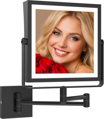 Ruacq Wall Mounted Makeup Mirror, Double Sided 1X/10X Magnifying Vanity Mirror, 360° Rotation Extension Foldable Arm(Matte Black)