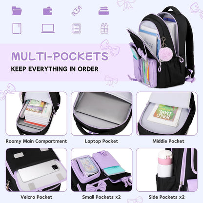 Girls Backpack, School Backpack for Girls, Cute Bow Kids Bookbag for Grils Children Teens for Elementary