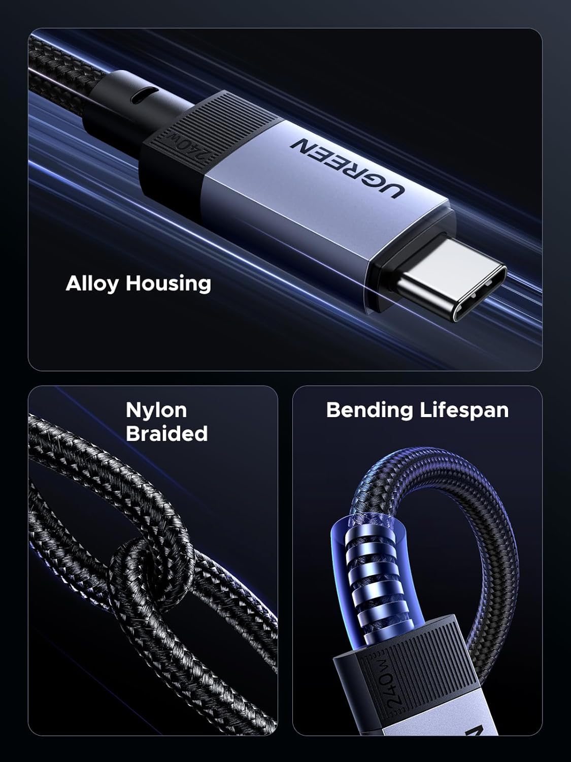 UGREEN 240W USB C Cable Gen2 10Gbps USB 3.2, USB C to USB C Cable 4K 60Hz Video Output Fast Charging Compatible with iPhone 16 15 Pro Max, NVMe SSD, Monitor, Galaxy S25 S24 S23 Ultra, MacBook Pro, 3FT