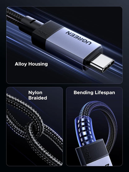 UGREEN 240W USB C Cable Gen2 10Gbps USB 3.2, USB C to USB C Cable 4K 60Hz Video Output Fast Charging Compatible with iPhone 16 15 Pro Max, NVMe SSD, Monitor, Galaxy S25 S24 S23 Ultra, MacBook Pro, 3FT
