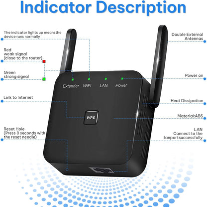 Hocent WiFi Extender, WiFi Booster with Ethernet Port, WiFi Repeater Covers Up to 8000 Sq.ft and 60 Devices, Internet Booster Signal Boosters for Home, Black