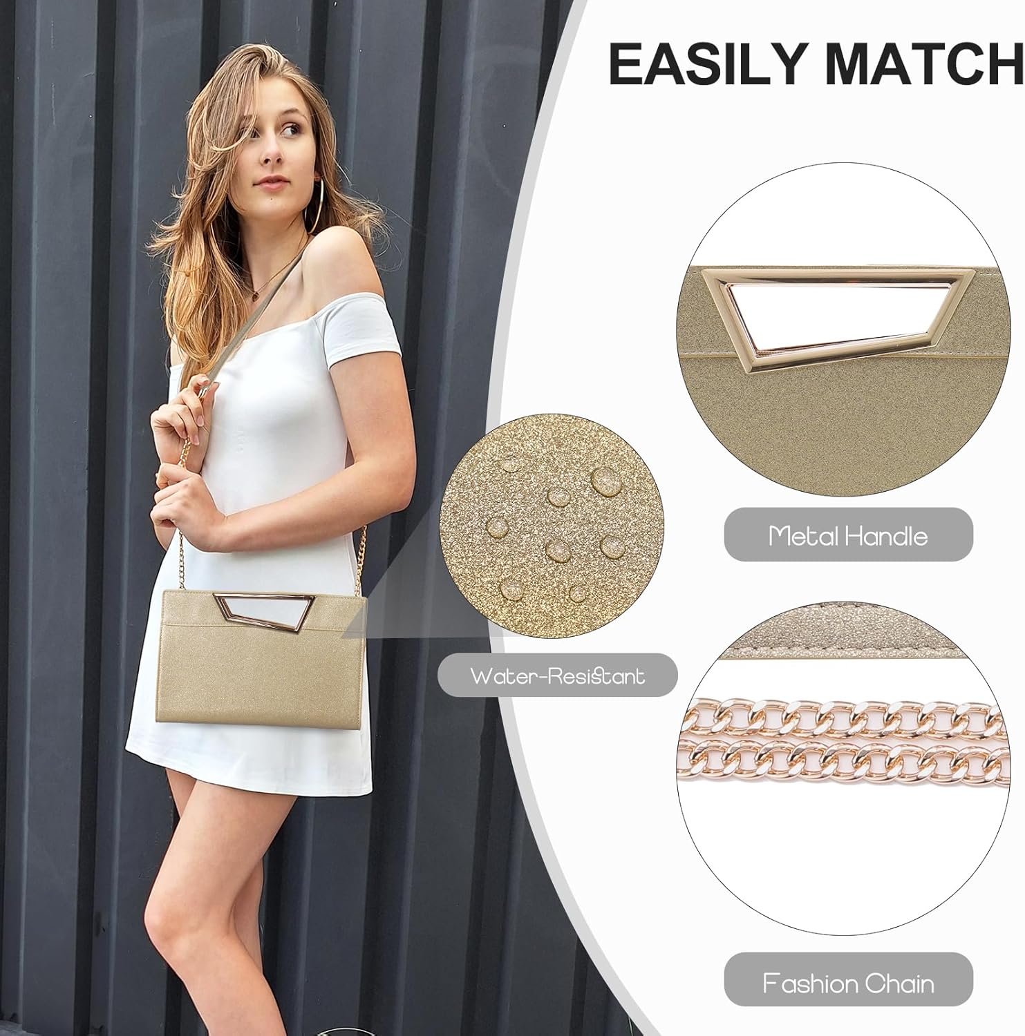 VX VONXURY Clutch Purses for Women,Elegant Vegan Leather Crossbody Purses Handbag Evening Bag for Daily Wedding Party - PuriLite