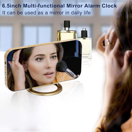 SZELAM Digital Alarm Clock,LED and Mirror Desk Clock Large Display,with Dual USB Charger Ports,3 Levels Brightness,12/24H,Modern Electronic Clock for Bedroom Home Living Room Office - Gold - PuriLite