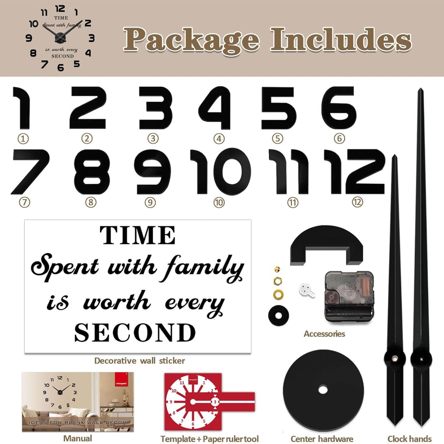 Vangold Modern 3D Acrylic Mirror Metal Luxury Frameless Large Wall Stickers Clocks Style Watches Hours DIY Room Decor Home Decorations