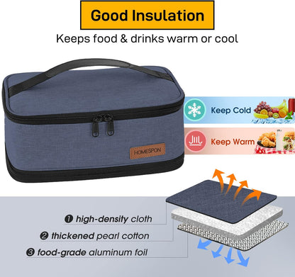 HOMESPON Expandable Lunch Bag for Men Women Insulated Lunch Box Holder with Handle for Picnics Work Travel (Blue)