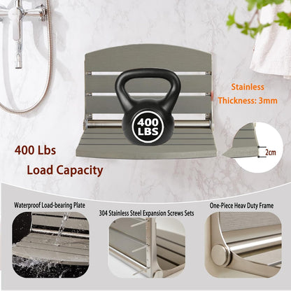 17.5" Folding Shower Seat Wall Mounted,Foldable Shower Bench,Fold Down Shower Seat,Folding Shower Seat Bench,Wall Mount Shower Seat Bench Chair (Grey) | save space