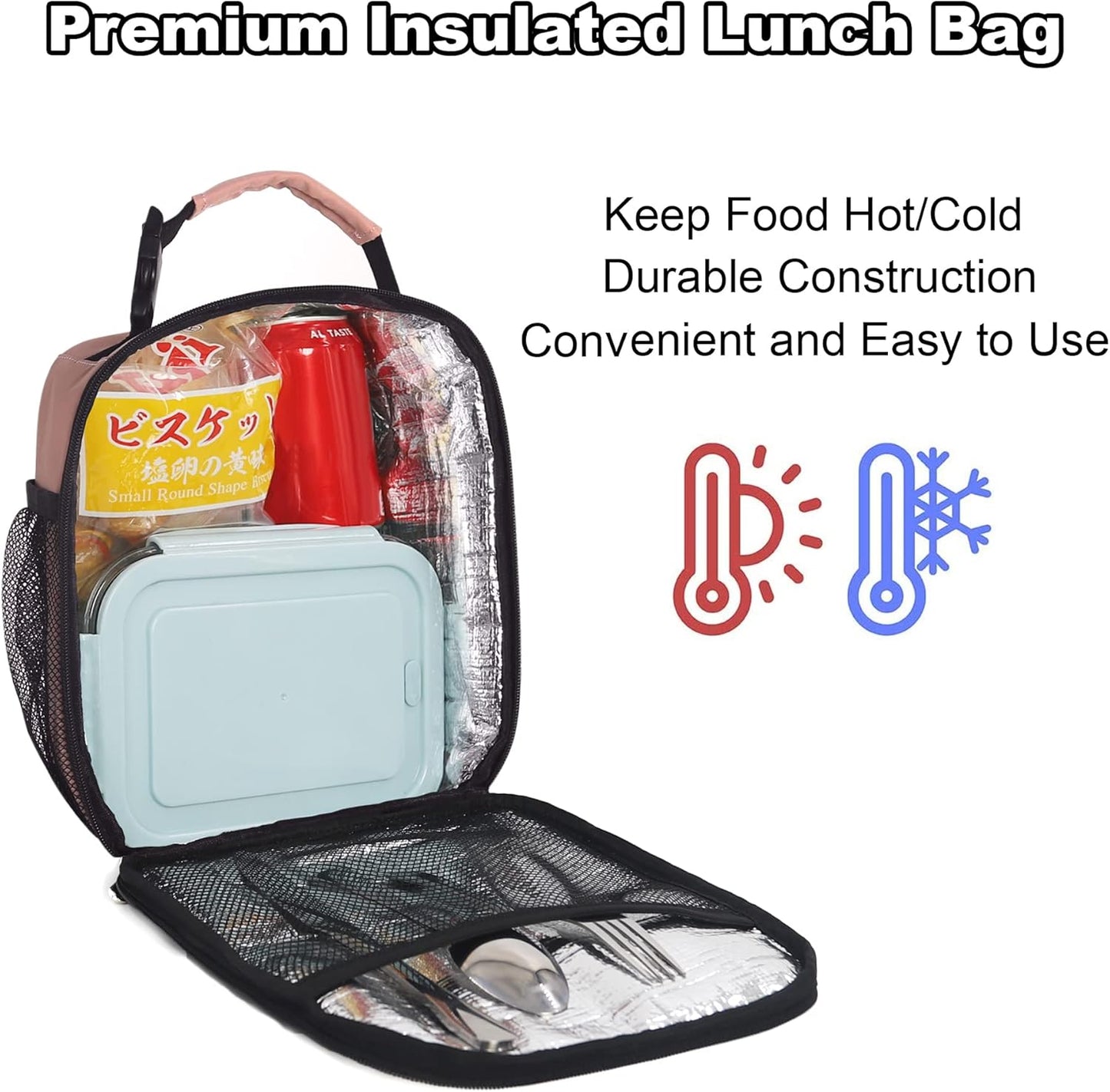 Lunch Box for Men Women Adults Small Lunch Bag for Office Work Picnic - Reusable Portable Lunchbox, Black