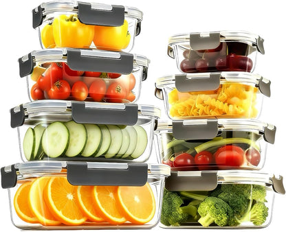 Pure Future 10-Pack Fridge Organizers and Storage with Lids - Clear Plastic Refrigerator Bins with Drain Trays - Stackable Produce Saver for Fruit, Veggies and Pantry, BPA-Free