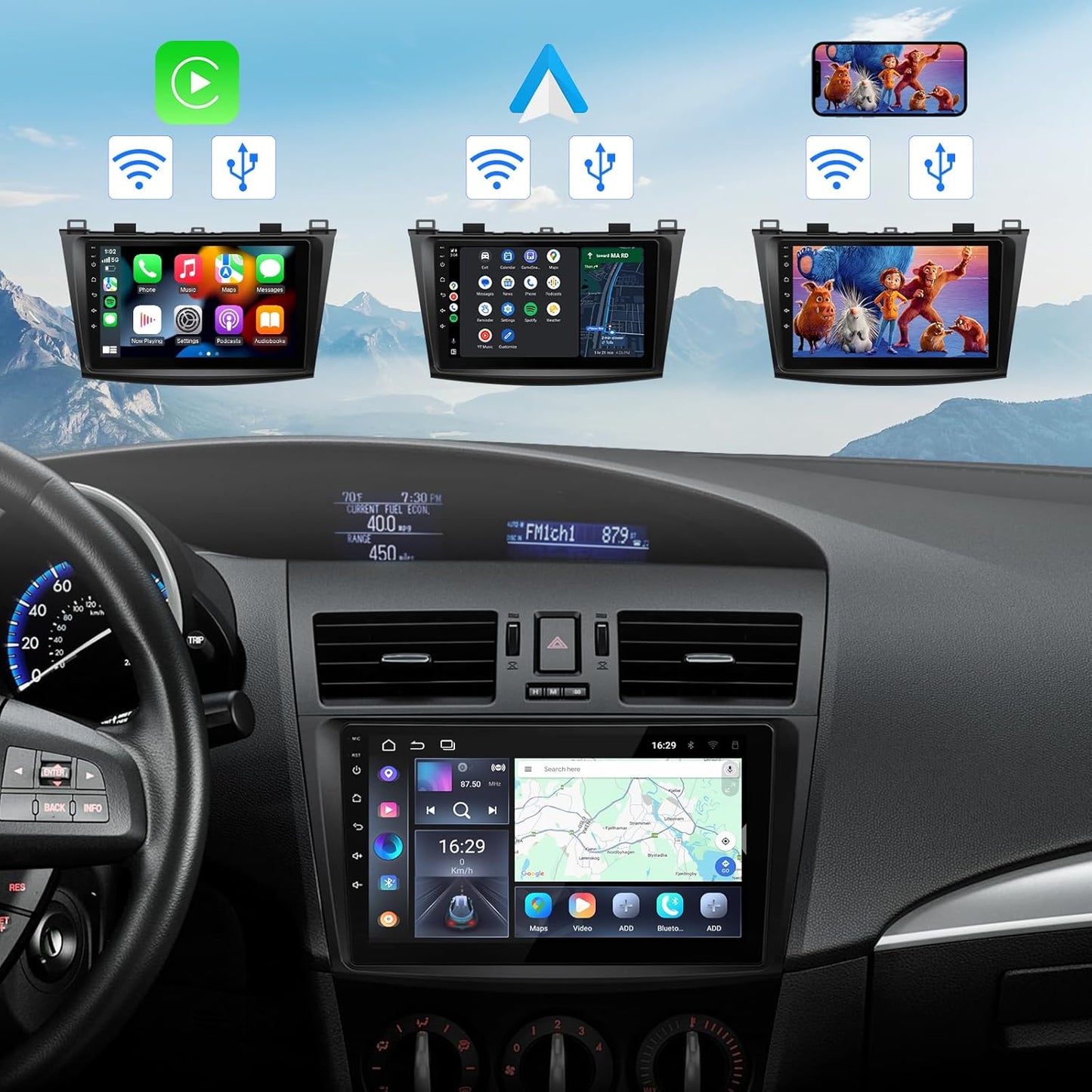 Eonon Android 13 Radio Compatible with Mazda 3 2010 2011 2013 2013 CarPlay & Android Auto, 2GB+32GB, Car Stereo for 2010-2013 Mazda 3 Headunit, 9'' IPS Screen, Bluetooth 5.4, Backup Camera-M3BLA13