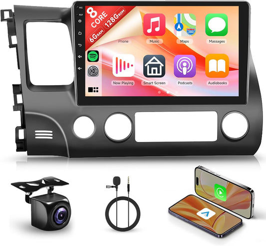 8 Core 6G 128G Android Car Stereo for Honda Civic 2006-2011 Wireless Carplay Android Auto, 10.1’’ Touchscreen Car Radio with Bluetooth GPS Navigation WiFi Mirror Link FM/RDS DSP AHD Backup Camera SWC