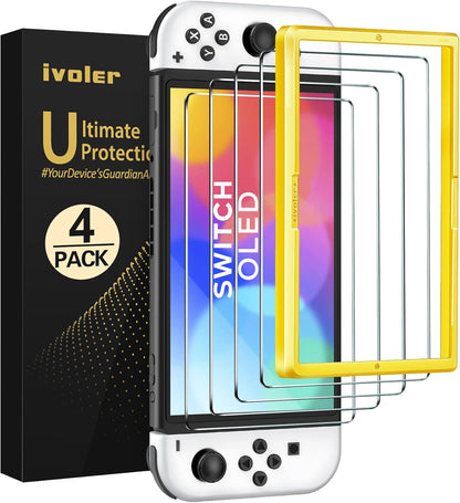 ivoler 4-Pack Screen Protector Tempered Glass for Nintendo Switch 2 Model 2025 with [Alignment Frame] Accessories Transparent HD Clear Anti-Scratch Screen Protector for Nintendo Switch 2, 7.9-Inch