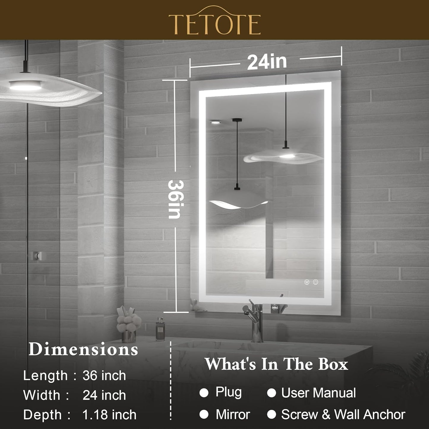 TETOTE 36 x 28 Bathroom LED Mirror Bedroom LED Mirror Fashion Style Vanity Makeup Mirror Dimmable Anti-Fog Wall Mounted Birthday Gift Housewarming Gift Wedding Gift