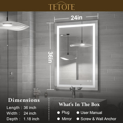 TETOTE 36 x 28 Bathroom LED Mirror Bedroom LED Mirror Fashion Style Vanity Makeup Mirror Dimmable Anti-Fog Wall Mounted Birthday Gift Housewarming Gift Wedding Gift
