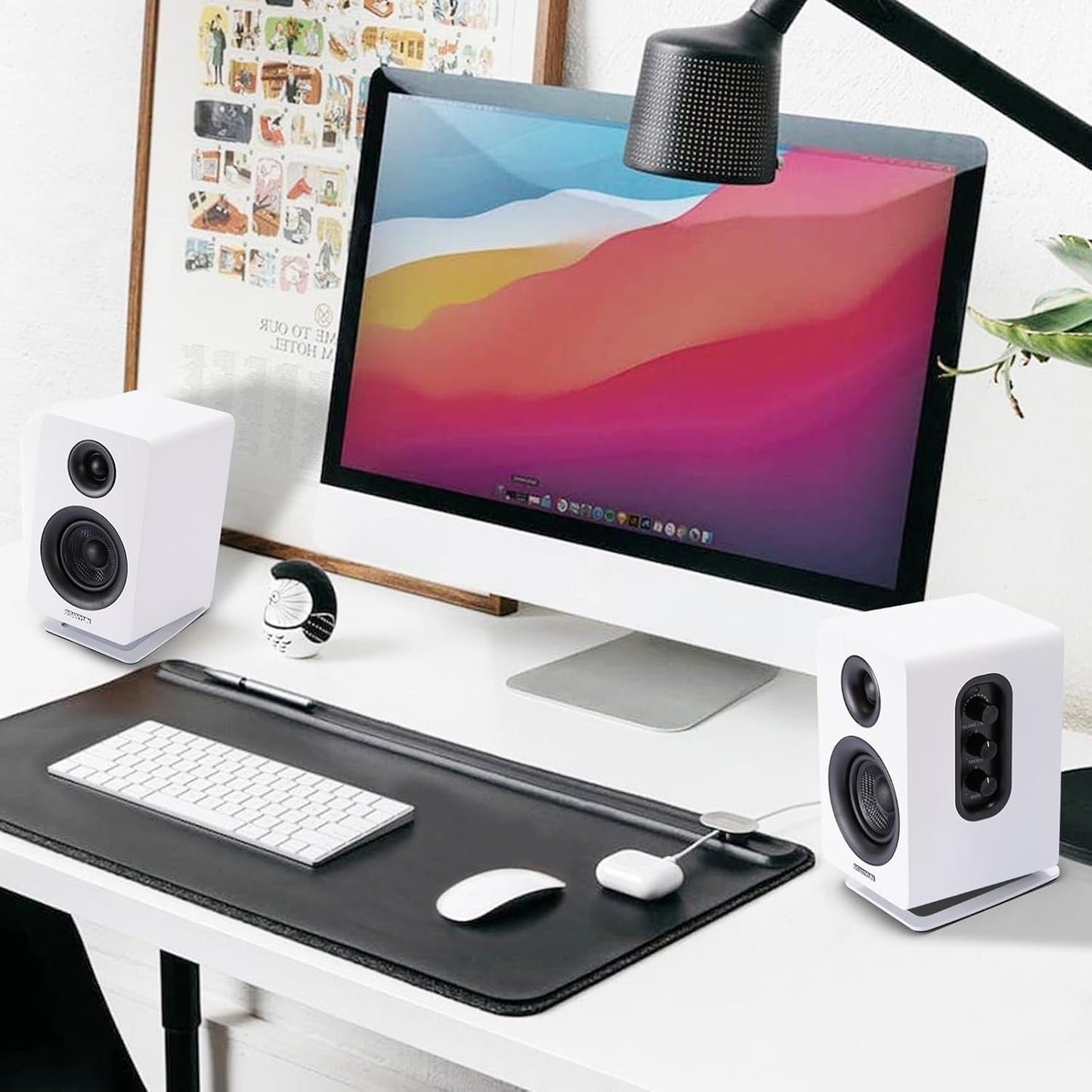 Sanyun SW208 3" Active Bluetooth 5.0 Bookshelf Speakers – 60W Carbon Fiber Speaker Unit - Built-in 24bit DAC - Dynamic 3D Surround Sound – 2.0 Computer PC Monitor Gaming Speakers (Pair, White)