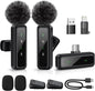 Mini Microphone, Wireless Lavalier Microphone for iPhone, iPad, Android, 2-Pack Mini Mic with Noise Reduction, Auto Pairing and Mute & Reverb for Vlogging, Video Recording, Live Streaming, Interview
